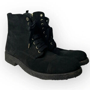 ORO Black  Crepe Leather Combat Boots 8